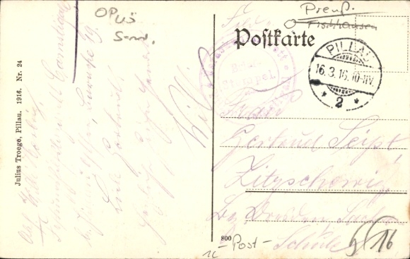 Postcard Baltijsk Pillau East Prussia, post office, lighthouse