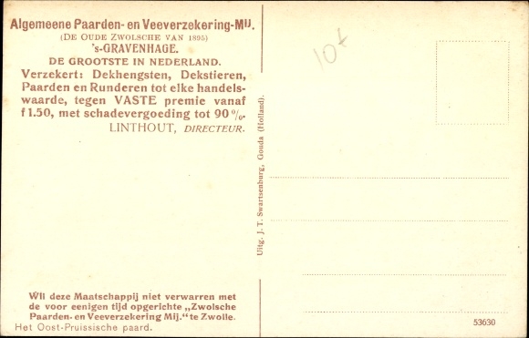 Artist Postcard Eerelman, &#39;The Hague Südholland Niederlande, Algemeene Paarden en Veeverzekering Mij.