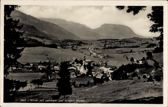 Postcard Reit im Winkl Upper Bavaria, Panorama, Zahmer and Wilder Kaiser