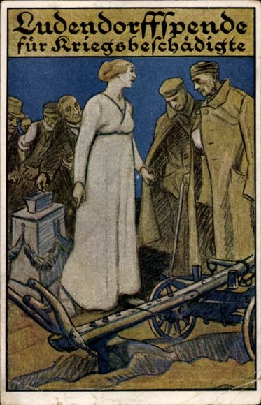 Artist Postcard Ludendorff donation for war victims, plough, I. WK
