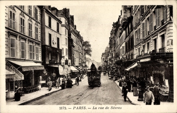 Ak Paris VI., La Rue de Sevres, paardentram