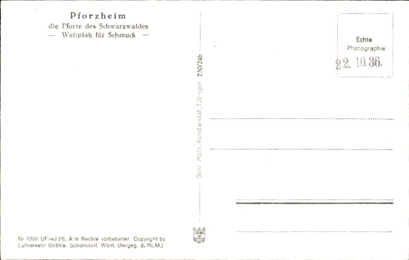 Postcard Pforzheim in the Black Forest, aerial photograph