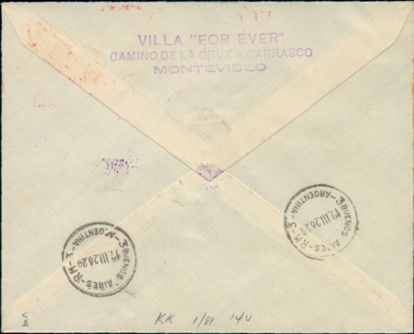 Letter Airmail Deutsche Lufthansa, South Atlantic, 1926 Junkers Mission Montevideo - Buenos Aires