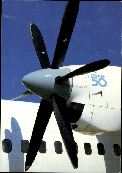 Postcard Dutch passenger aircraft Fokker 50