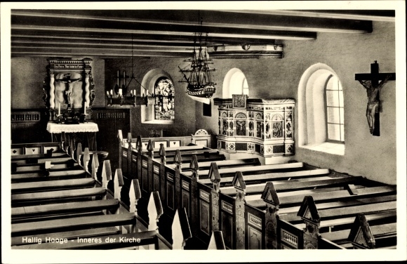 Ak Hallig Hooge in Nordfriesland, Inneres der Kirche