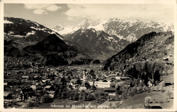 Postcard Schruns in Vorarlberg, Schruns in Montafon, Zimba, mountains, landscape