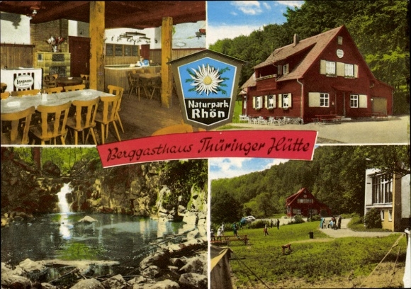 Postcard Urspringen Unterfranken, Berggasthof Thüringer Hütte, guest room, garden