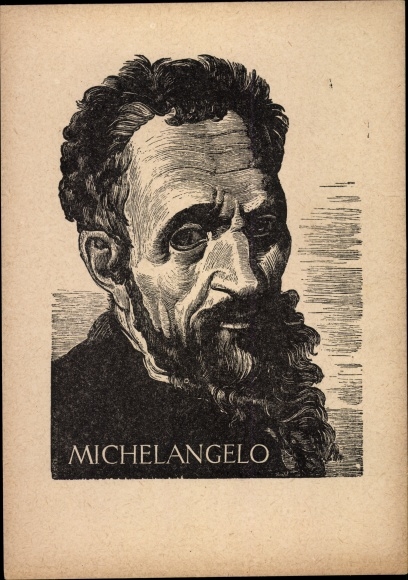 Artist PC Stratil, Karl, portrait M. Buonarroti Michelangelo, woodcut