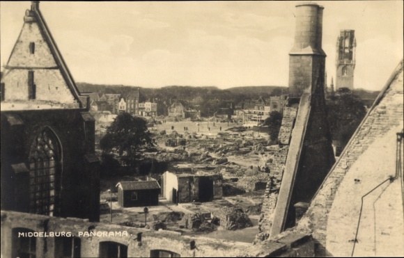 Zdjęcie Middelburg Zeeland Holandia, panorama miasta, zniszczenia wojenne, II wojna światowa