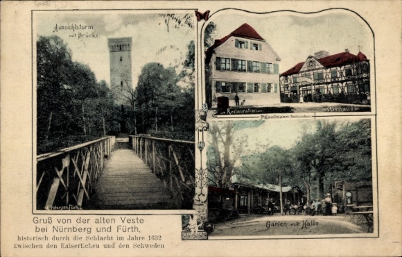 Ak Alte Veste Zirndorf in Midden-Franken, uitkijktoren, herberg