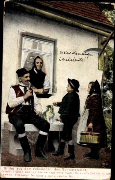 Ak Bilder aus dem Volksleben des Schwarzwalds, Familie, Großeltern, Katze
