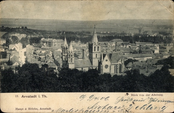 Ak Arnstadt in Thüringen, Blick von der Alteburg, Kirche