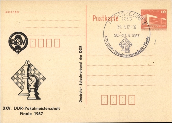 Szachy pocztówkowe pocztówkowe, XXV. Mistrzostwa Pucharu NRD, finał 1987, Niemiecki Związek Szachowy, Rüdersdorf