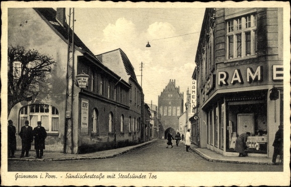 Ak Grimmen in West-Pommeren, Sundischestraße, Stralsunder Tor, bedrijfsgebouw Ramelow