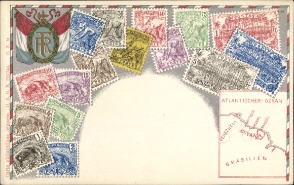 Stamps Postcard Guyana, Guyane Francaise Postes