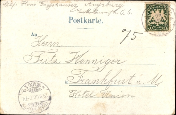 Artist Coat of Arms PC Perlberg, F., Augsburg in Swabia, Hercules fountain, city view
