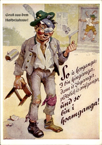 Artist Postcard This is how it happened, and this is how I got home, Man after a fight in a pub, Lengauer 2120