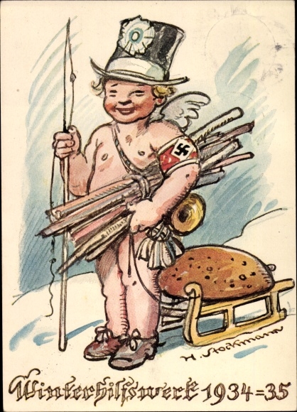 KP artystyczna pocztówka Stockmann, WHW 1934/35, Kupidyn, propaganda