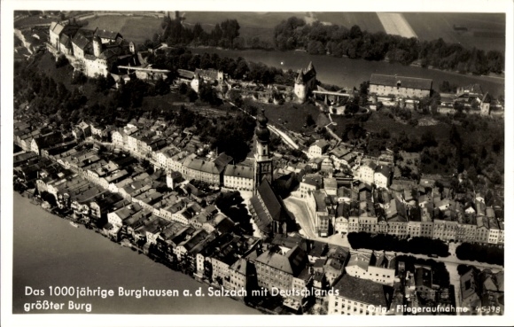 Postcard Burghausen an der Salzach Upper Bavaria, aerial photograph