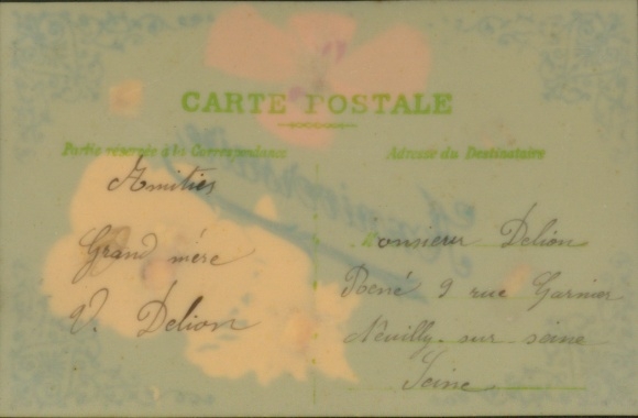 Celluloid Postcard fabric bow, pansies, kitsch