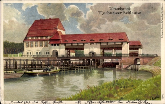 Postcard Kleinmachnow in Brandenburg, Teltow Canal, Machnow Lock