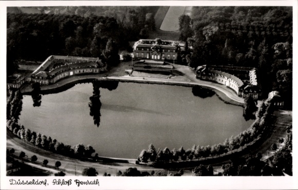 Ak Benrath Düsseldorf am Rhein, Fliegeraufnahme, Schloss
