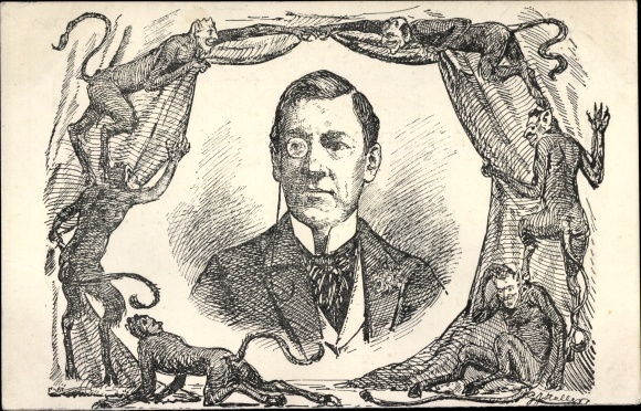Postcard Who is the most hated personality in Europe, man with a monocle, devil