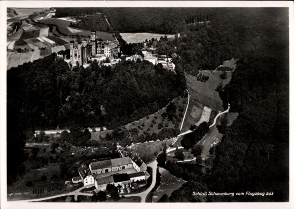 Postcard Balduinstein on the Lahn, Schaumburg Castle, aerial photograph