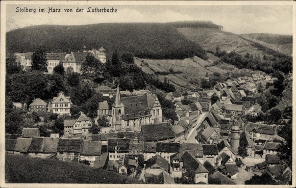 Ak Stolberg im Harz, Gesamtansicht, Lutherbuche