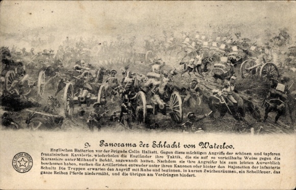 Ak Waterloo Wallonisch Brabant, Englische Batterien vor der Brigade Colin Halkett. Gegen diese...