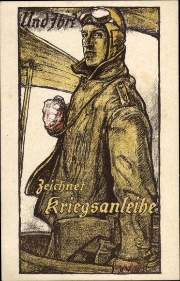 Artist Postcard Erler, And you?, Subscribes to war bonds, fighter pilot