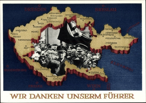 Maps postal stationery PC We thank our leader, Sudetenland, Bohemia, Moravia, Sudeten, Hitler
