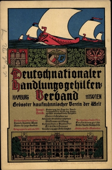 Lithography PC Hamburg middle old town, German national clerk&#39;s association, commercial association