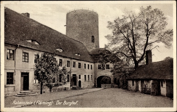 Postcard Raben Rabenstein im Fläming, Rabenstein Castle, courtyard, gate, tower, entrance
