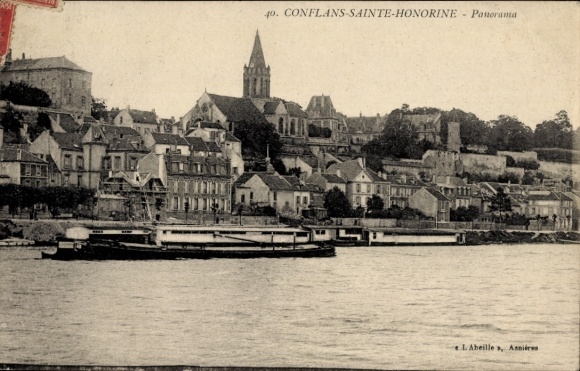 Ak Conflans-Sainte-Honorine Yvelines, Bahnhof Fin d'Oise, Panorama, Stadtansicht, Fluss, Gebäude,