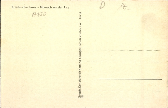 Postcard Biberach an der Riss in Upper Swabia, district hospital