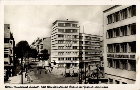 Ak Berlin Wilmersdorf, Berliner Straße Ecke Brandenburgische Straße, Genossenschaftsbank