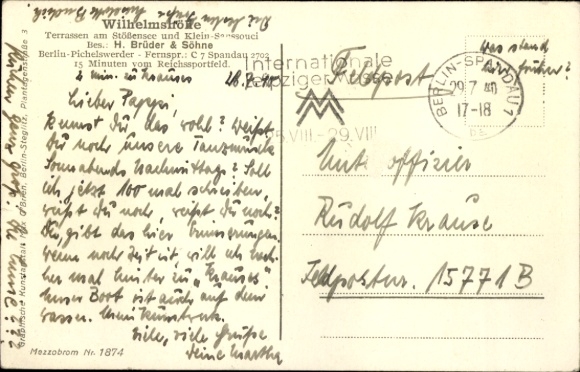 Postcard Berlin Spandau, Restaurant Wilhelmshöhe, Terraces at Stößensee, Klein Sanssouci