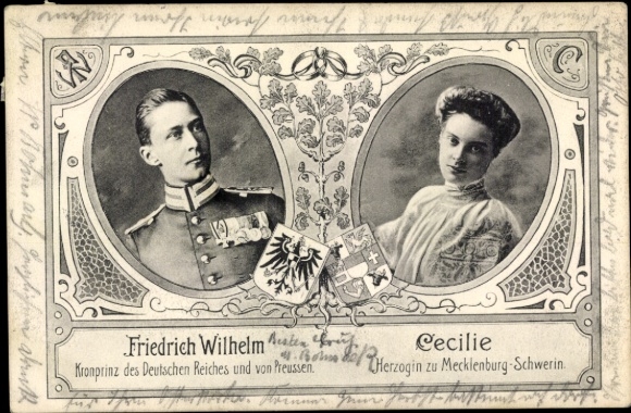 Coat of arms Postcard Crown Prince Wilhelm of Prussia, Crown Princess Cecilie of Prussia, portrait