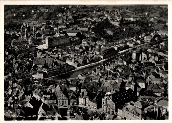 Postcard Bamberg in Upper Franconia, aerial photograph, Michaelsberg