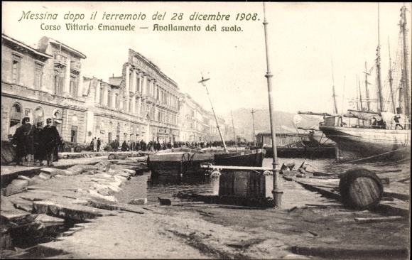 Ansichtkaart Messina Sicilië, verwoesting na de aardbeving van 1908, Corso Vittorio Emanuele