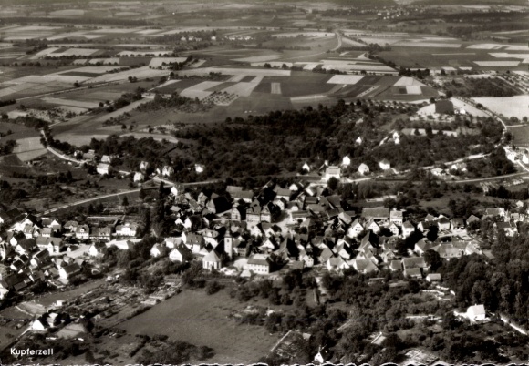 Postcard Kupferzell in Württemberg, aerial view of many houses, rural surroundings