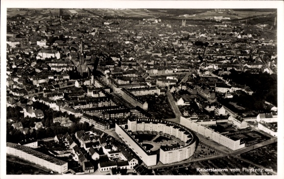 Postcard Kaiserslautern in the Palatinate, aerial photograph, round building