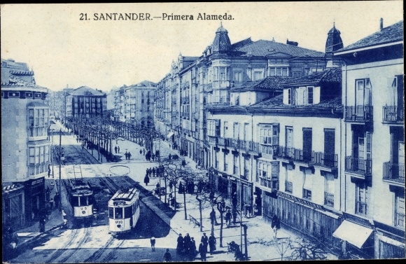 Postcard Santander Cantabria Spain, Primera Alameda, Trams