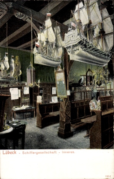 PC Hanseatic City of Lübeck, Schiffergesellschaft, interior view, ships, wooden interior, 1951