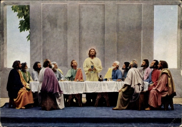 Postcard Oberammergau, Passion Play 1960, The Last Supper, Apostles