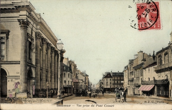 Postcard Saumur Maine et Loire, city view, Pont Cessart, architecture, view
