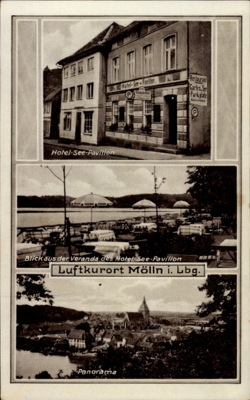 Postcard Mölln in the Duchy of Lauenburg, Hotel-See-Pavillon, garden, parking, veranda, panorama