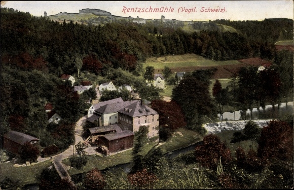 Postcard Rentzschmühle Pöhl in the Vogtland, panorama
