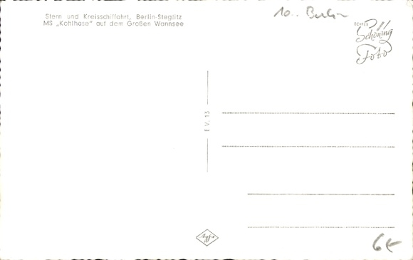 Postcard MS Kohlhase on the Great Wannsee, Star and Circle Shipping Berlin Steglitz